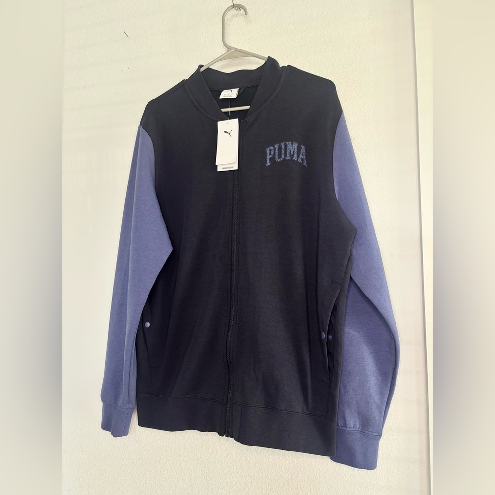 PUMA NWT NAVY COLORBLOCK ZIP UP ATHLETIC SPORTS CLUB BOMBER JACKET SZ LG